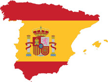 Map With Flag Of Spain With Stroke Vector, Isolated On Transparent Background - Editable Flags And Maps