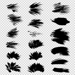 Abstract black texture grass or fur elements brush strokes on imitation transparent background