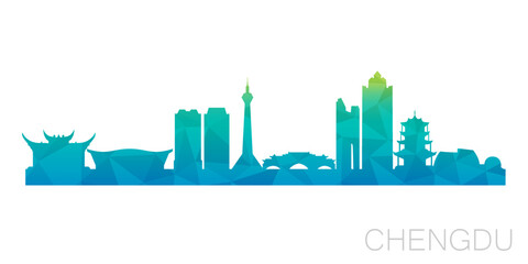 Wall Mural - Chengdu, Sichuan, China Low Poly Skyline Clip Art City Design. Geometric Polygon Graphic Horizon Icon. Vector Illustration Symbol.