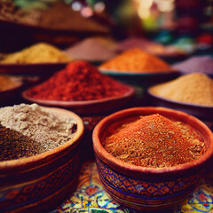 Wall Mural - Colorful spices powders