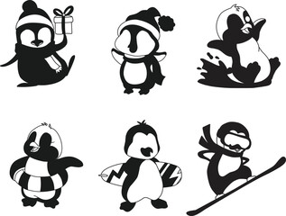 Poster - Collection of Penguin isolated vector Silhouettes