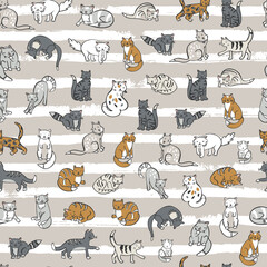 Wall Mural - Cat domestic animal vector seamless striped pattern.