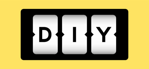 Sticker - Black color in word DIY (abbreviation of do it yourself) on slot banner with yellow color background