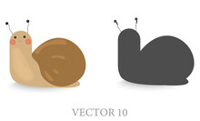 Vector Cartoon Image Of A Snail And Its Shadow. The Concept Of Wildlife And Animals