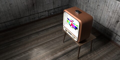 Canvas Print - Retro television set, concrete walls - 3D illustration