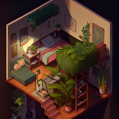 Wall Mural - isometric diorama of a house interior