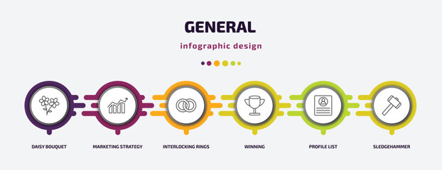 Wall Mural - general infographic template with icons and 6 step or option. general icons such as daisy bouquet, m