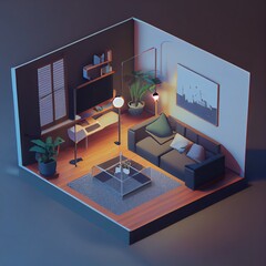 Wall Mural - isometric diorama of a house interior