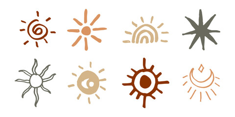 Poster - Sun symbol illustration in vintage style. Boho hand drawn for design element.