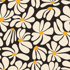 retro groovy flower power background. vintage 1970s floral seamless pattern. hippie fun wallpaper. 1