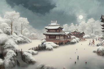 Snowed Over Japanese Style Building 2