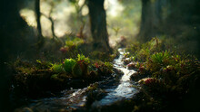 Tiny Creek Running Through A Forest 4
