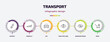 © Farahim - transport infographic template with icons and 6 step or option. transport icons such as seatbelt, formula 1, car, tram stop label, workshop repair, pram vector. can be used for banner, info graph,