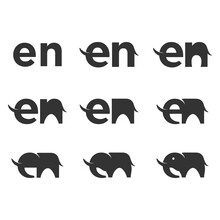 Simple Logo, The Silhouette Of The Letters E And N Slowly Becomes A Unique Elephant