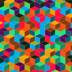 Canvas Print - 3d Cube Pattern retro colors