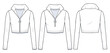 © Liubov Hladka - Long Sleeved Top technical fashion illustration. Women's roll neck Top fashion flat technical drawing template, cropped, slim fit, zipper closure, front and back view, white, CAD mockup set.