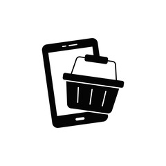 Poster - Mobile shopping icon in black flat glyph, filled style isolated on white background