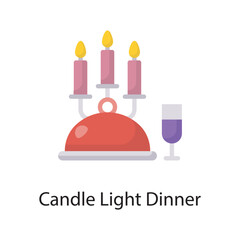 Candle Light Dinner Vector Flat Icon Design illustration. Love Symbol on White background EPS 10 File