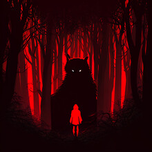 Silhuette Image Of A Dark Little Red Riding Hood Scene