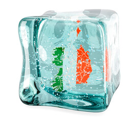 Poster - Irish map frozen in ice cube, 3D rendering