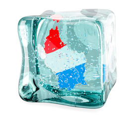 Poster - Luxembourgish map frozen in ice cube, 3D rendering