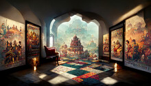 AI Generated Image Of A Richly Decorated Living Room In A Medieval Indian Palace	
