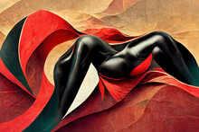 Captivating Abstract Art Of A Woman's Body In Red And Black Hues, Melded Into A Dynamic, Flowing Backdrop, Ideal For Modern Decor.  Generative Ai     