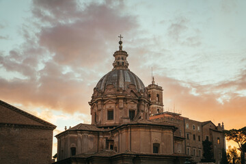 Wall Mural - Chiesa dei Santi Luca e Martina - Sunset Church Rome