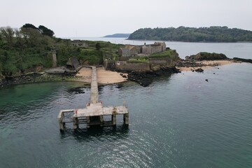 Drake island Plymouth Devon drone aerial view .