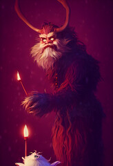 Wall Mural - Spooky cartoon personage, new year Krampus on dark background 