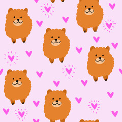 Poster - Seamless pattern with cute pomeranian dogs. Vector animal background.