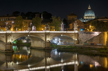 Wall Mural - Night  view in the center of Rome with St Peter's Dome