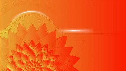 Wall Mural - Flower mandala on orange background. Festive folk floral illustration