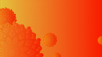 Wall Mural - Flower mandala on orange background. Festive folk floral illustration