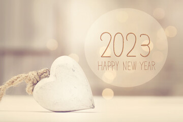 Wall Mural - New Year 2023 message with a white heart in a room