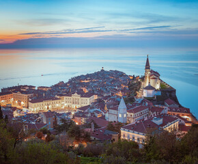 Wall Mural - aerial panorama of the town Piran in Slovenia