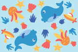 Fototapeta Pokój dzieciecy - Blue Sea Animal Pattern Background