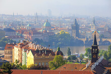 Cityscape - Top View Of The Historical Center Of Prague Near The Charles Bridge, Czech Republic