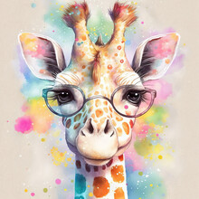 Watercolor, Baby Animals, Nursery, Nursery Decor, Wall Art, Digital Art, Ai Generated, Giraffe
