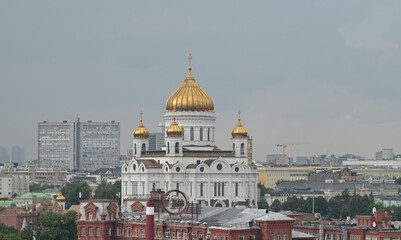 July 26, 2022, Moscow, Russia. Cathedral of Christ the Savior in the Russian capital on a cloudy summer day.