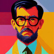 Hipster academic professor portrait, a man with glasses, modern colors, painted in oils and digital, fashion illustration