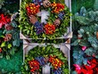 canvas print picture Festive Christmas Wreaths at Market
