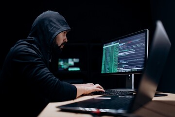 Hacker coding on computers