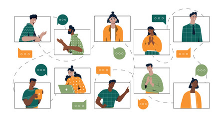 Wall Mural - video call or conference. modern technologies, remote employees or freelancers and coworkers. set of