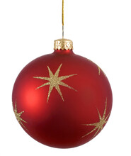 Red Christmas Tree Ball Or Bauble With Gold Stars Pattern Isolated Transparent Background Photo PNG File