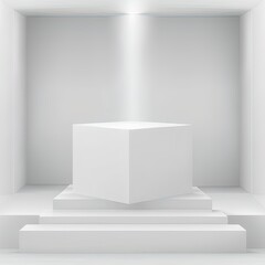 Sticker - White simple cube empty product stage 3d background of blank space scene template platform display or modern wall interior backdrop podium and geometric studio show room on presentation showing stand.