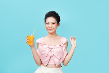 Wall Mural - The woman who drinks orange juice