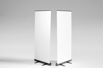 Wall Mural - Blank white roll-up banner display mockup, isolated, 3d rendering.
