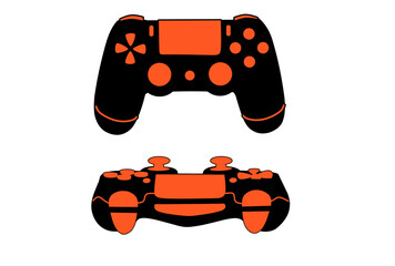 orange and black video game controllers, vector