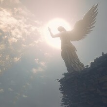 3d Rendering Of An Angel Coming Down From Heaven To Save Mankind From Death And Destruction